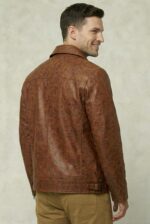Men’s Brown Cowhide Leather Jacket - Ridgewood - Back with Side Pose