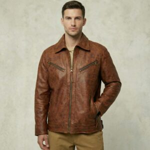 Men’s Brown Cowhide Leather Jacket - Ridgewood - Front
