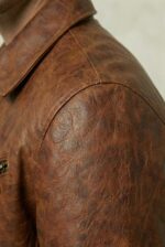 Men’s Brown Cowhide Leather Jacket - Ridgewood - Shoulder Close Shot