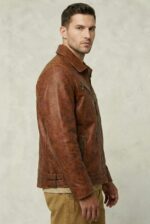Men’s Brown Cowhide Leather Jacket - Ridgewood - Side Pose