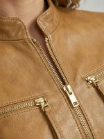 Semi-aniline lambskin leather zipper and collar detail cafe racer jacket